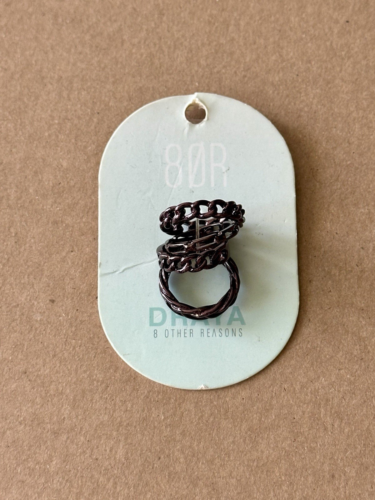 8 Other Reasons Draya Ring Set Of 4 Chain & Twist Design Sizes 6 & 7 New on Card