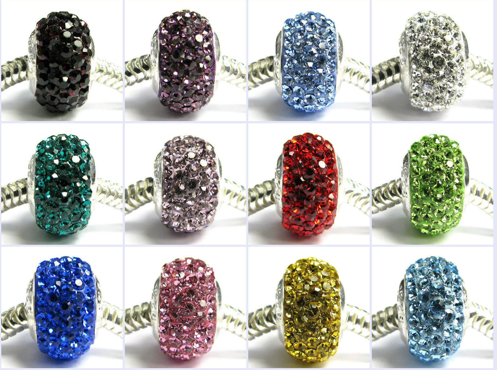 .925 Sterling Silver BIRTHSTONE ROUND Bling Bead for European Charm Bracelet