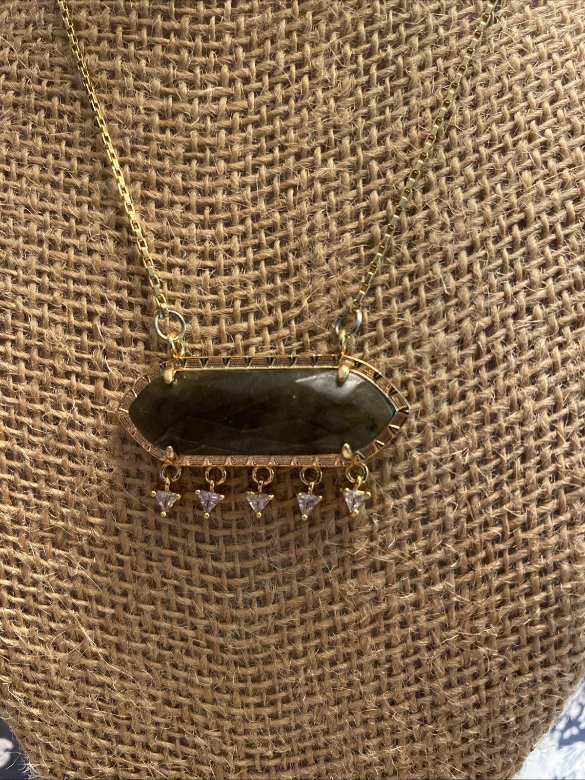 Anthropologie Nakamol Semi Precious Stone Pendant Necklace Gold Chain