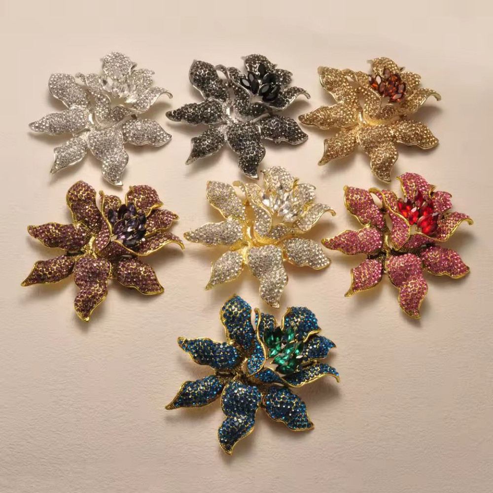 Unique Vintage Style Flower Leaf Purple Rhinestone Crystal Pendant Brooch Pin