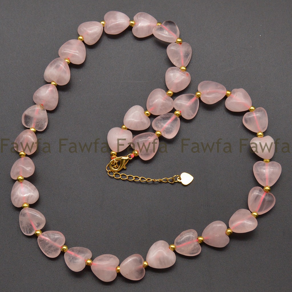 Natural 12mm Heart shaped Pink Rose Quartz Gemstone Beads Necklace 14-36”