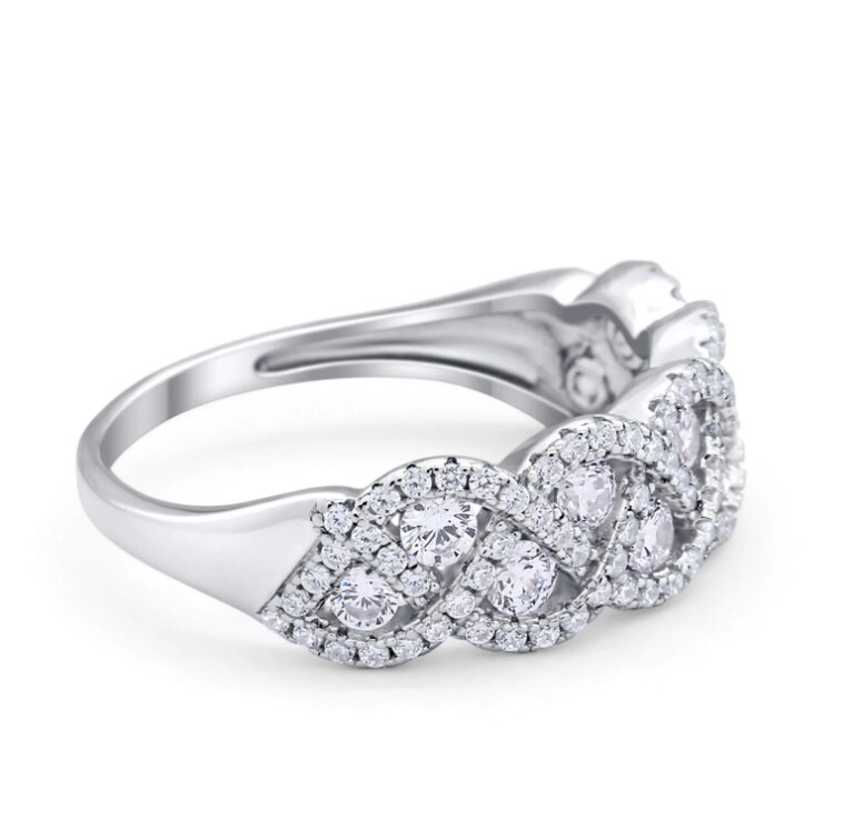 .925 Sterling Silver Round CZ Weave Crisscross Infinity Ring