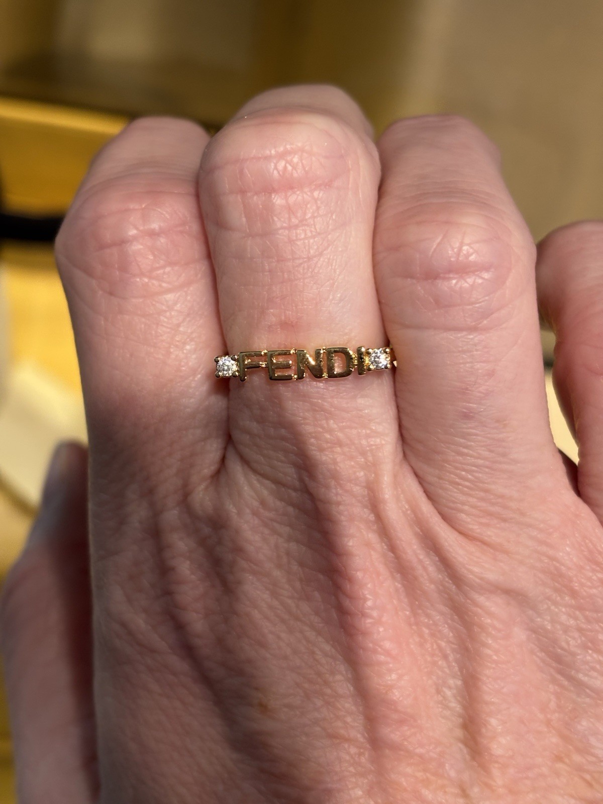 AUTHENTIC Fendi Size 7 Graphic Logo Crystal Ring W/ COA Box & Bag Beautiful!
