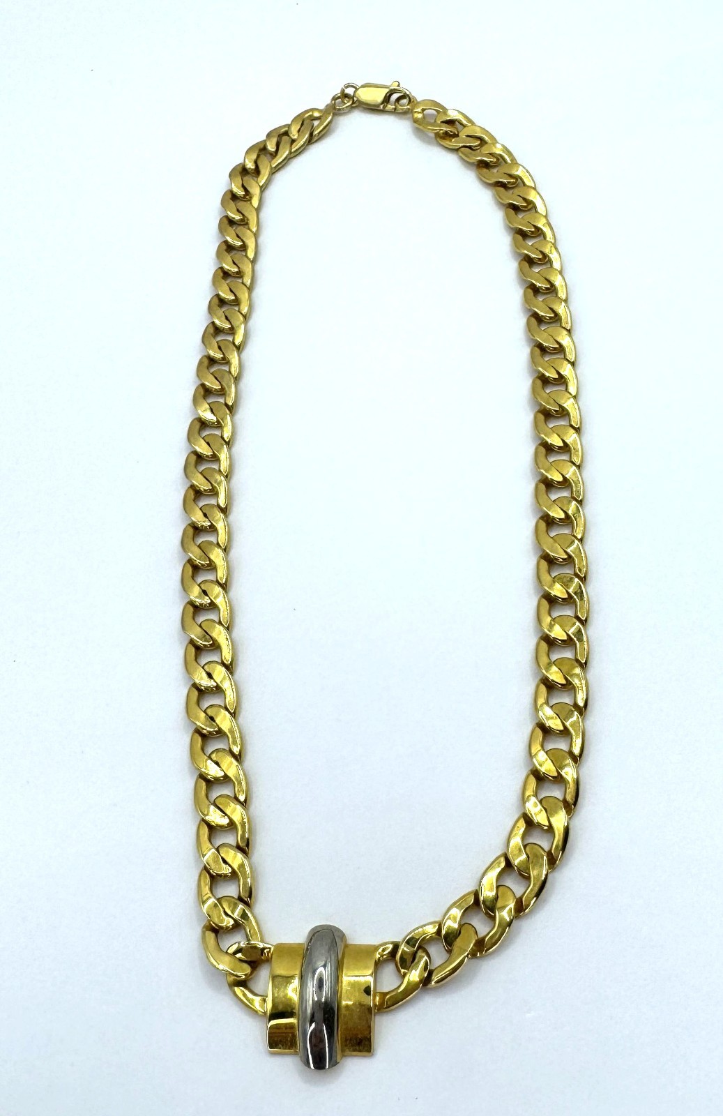 Vtg Valentino Garavani Italy Two-Tone Curb Chain Statement Necklace Couture 90s