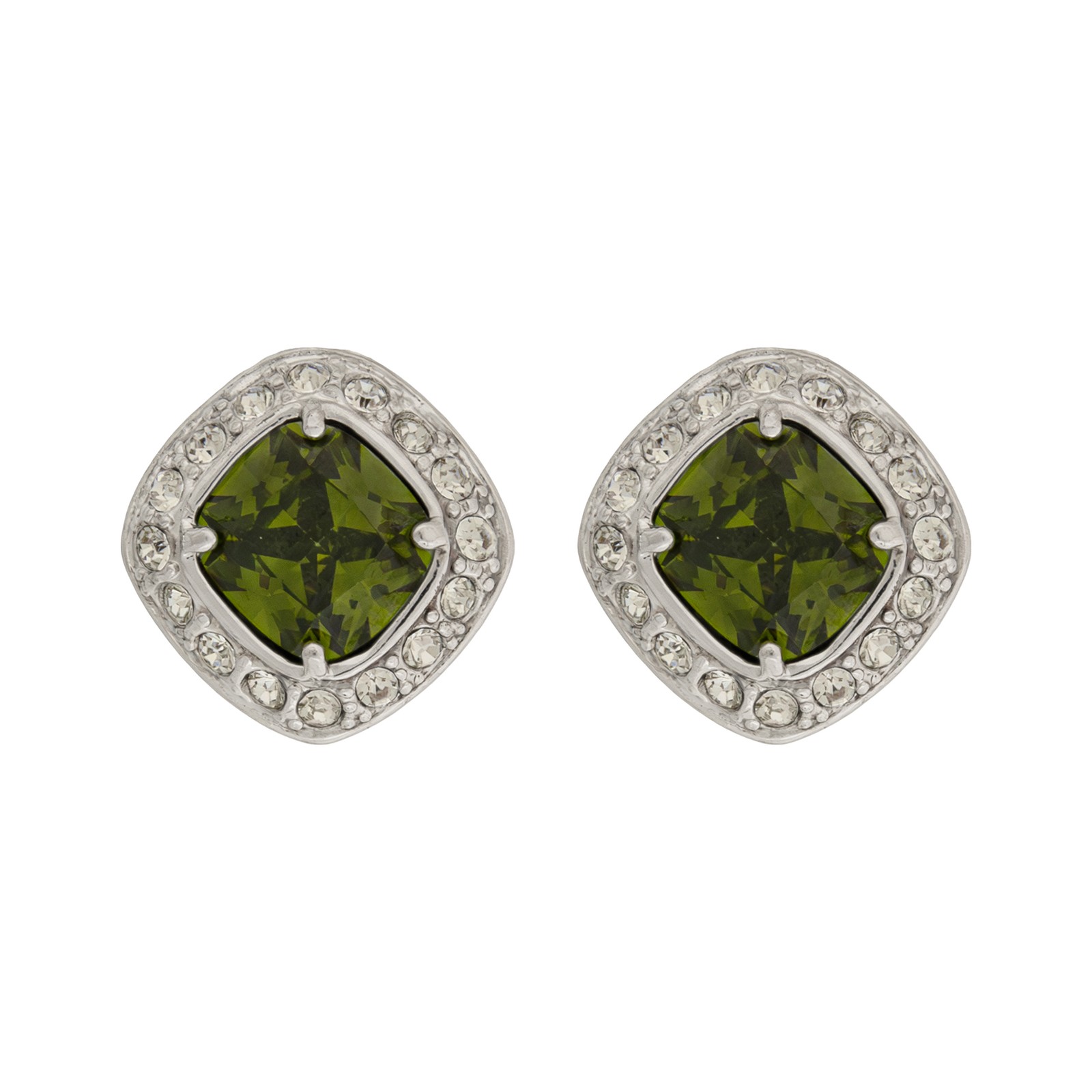 Green Peridot Silver Tone Rhodium Plated Pendant, Earring & Ring Set (Size 6)