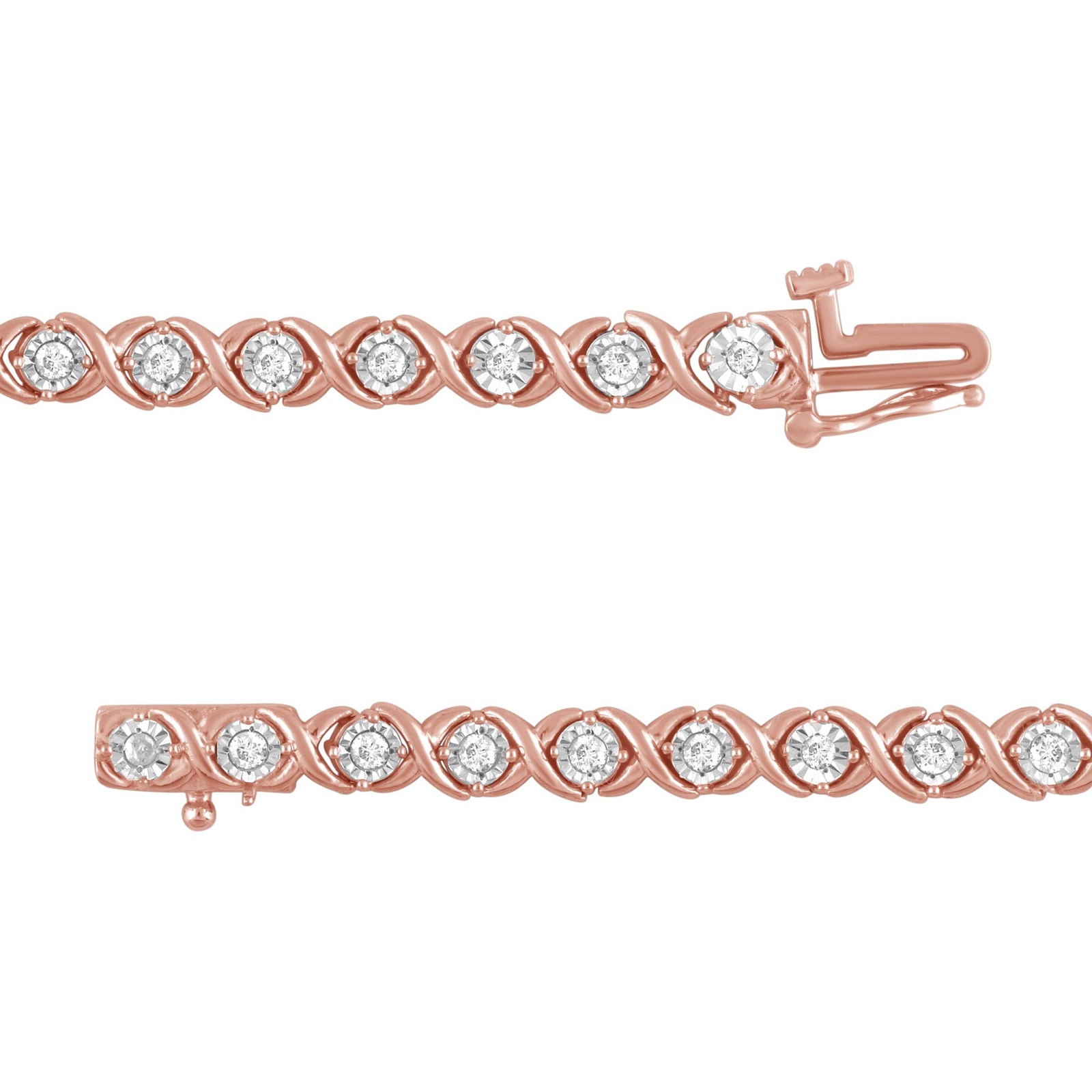 Classy 1.00 Ct Natural Diamond XO Bracelet in Rose Gold Rhodium Plated Silver