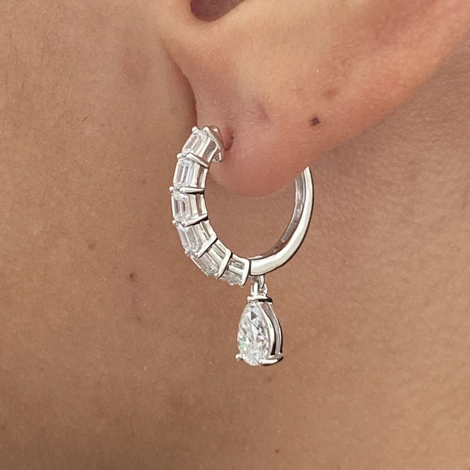 14K White Gold Plated In 2.60Ct Pear Cut Simulated Diamond Drop Clip On Earring