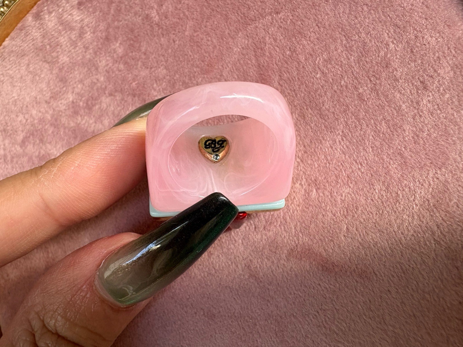 Betsey Johnson Lucite Red Gummy Bear Rainbow Striped Candy Ring VERY RARE