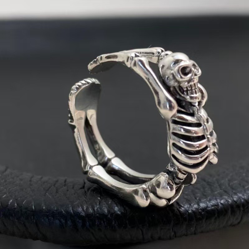 sterling Silver Open Ring with Skull Personalized Women Mens Jewellery Gift Ring