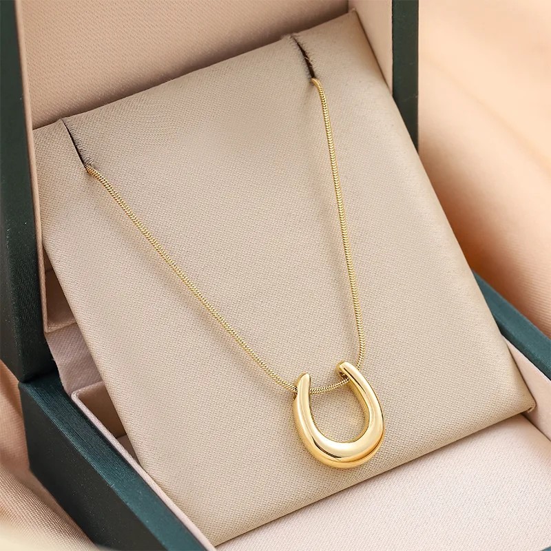 Gold & Silver Horseshoe Necklace Set – Lucky Charm Pendant Stainless Steel