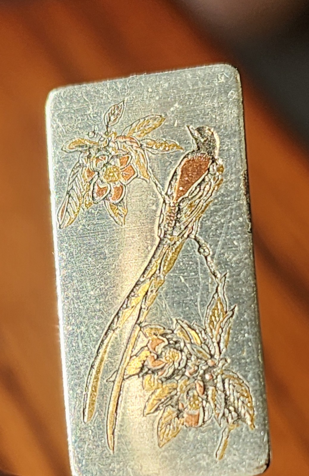 Reed & Barton Birds Rectangle Silver & Gold Tone Metal Stick Pin, Signed