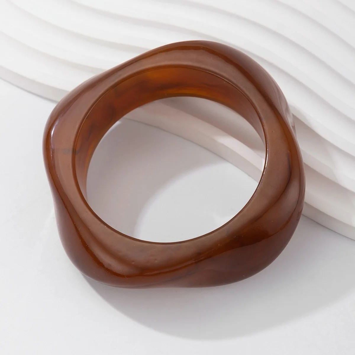 Vintage Punk Brown Coffee Thick Resin Acrylic Bangles Geometric Irregular Design