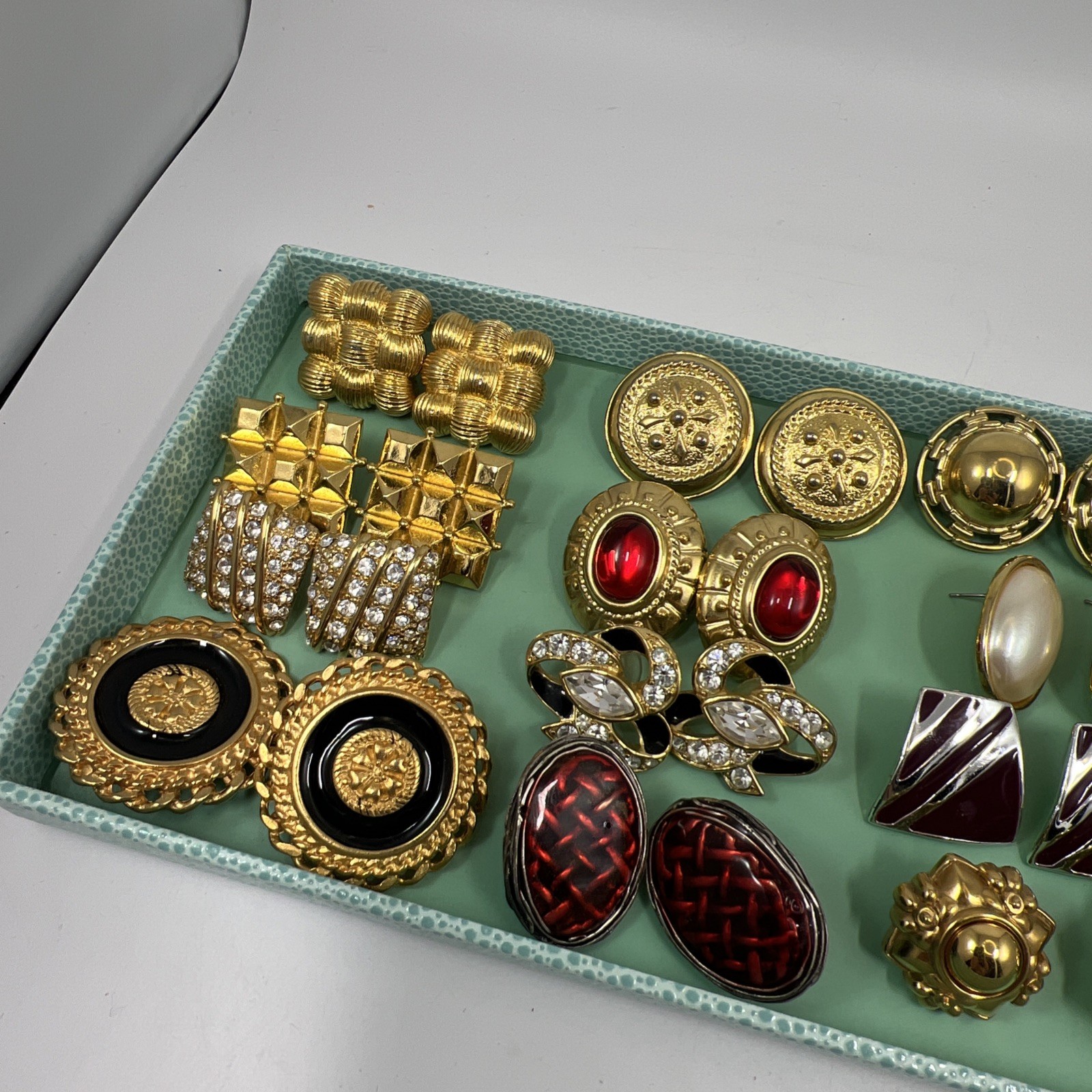 Vintage 20 Pairs Gold Tone Pearl Statement Pierced Earrings Trifari Monet +