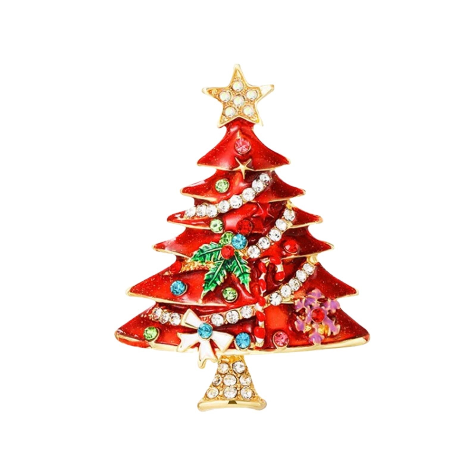 Christmas Tree Brooch for Women Vintage Colourful Christmas Tree Star Cane Br…