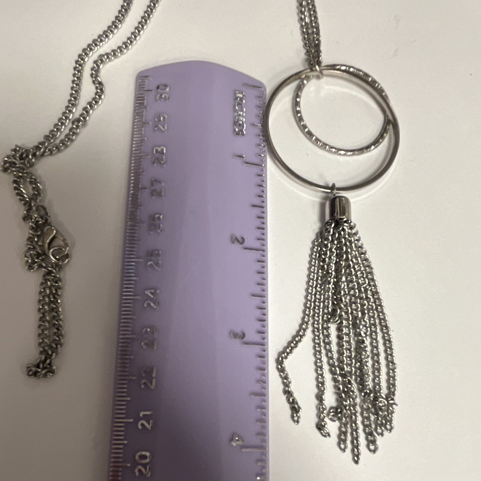 Silver Tone Metal Round Tassel Pendant Necklace Ball/Bead Chain Lobster