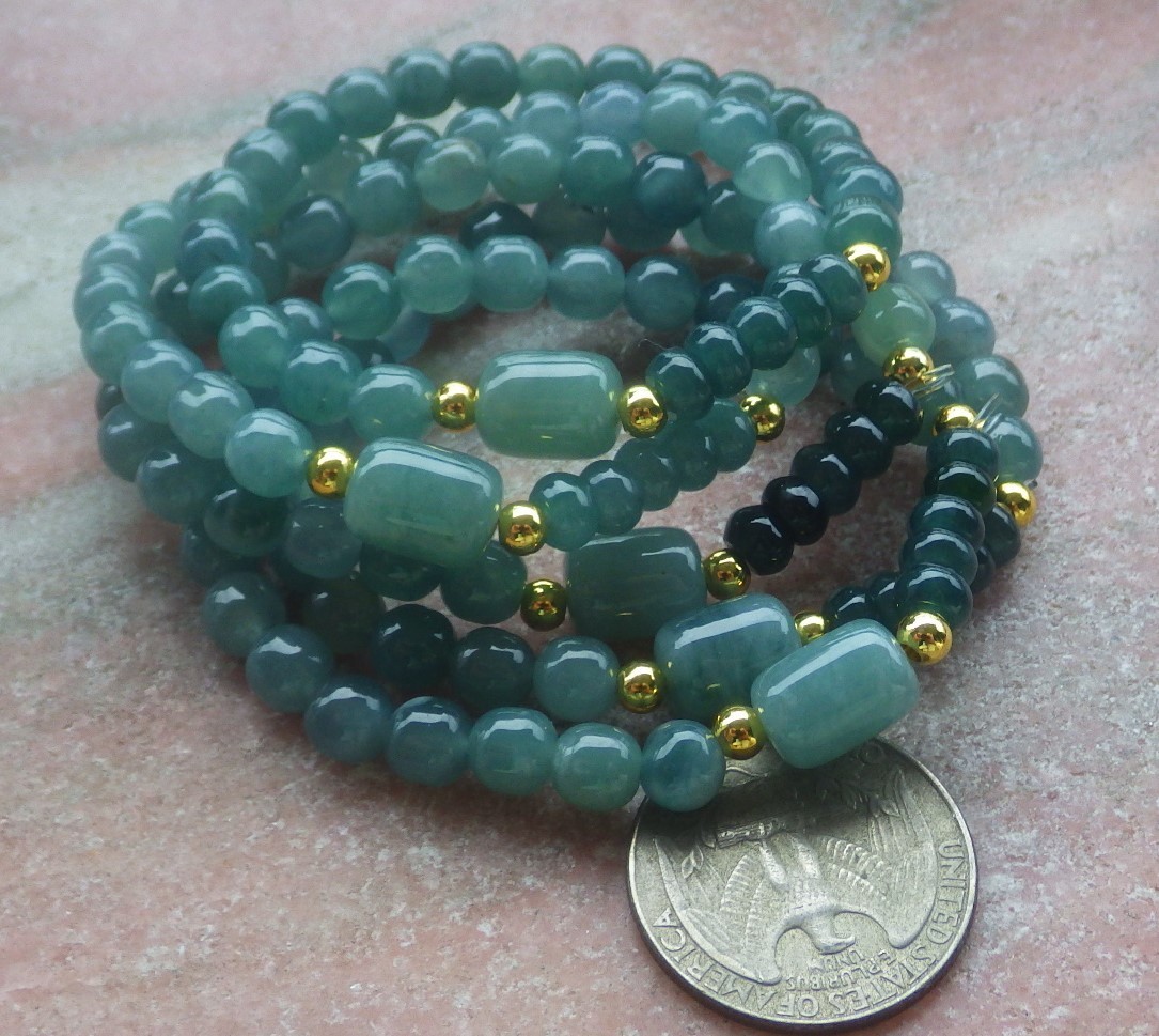 1 Pcs Green 100% A JADE Jadeite Beads Bangle Circle Bracelet 6 inches 手链 737146