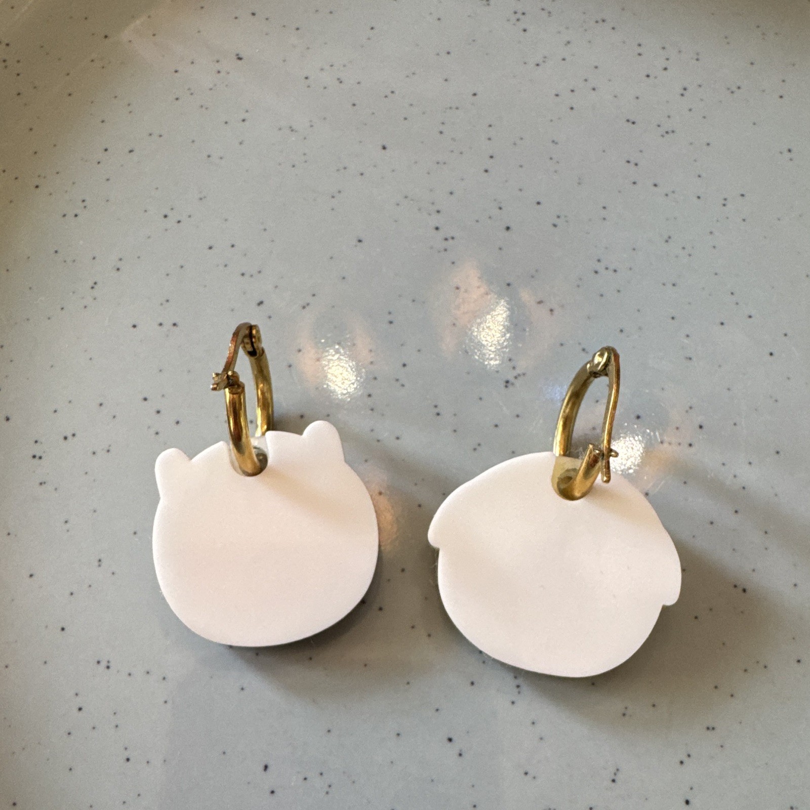 Adventure Time Cartoon Face Acrylic Round Dangle/Drop Huggie Earrings Gold Tone