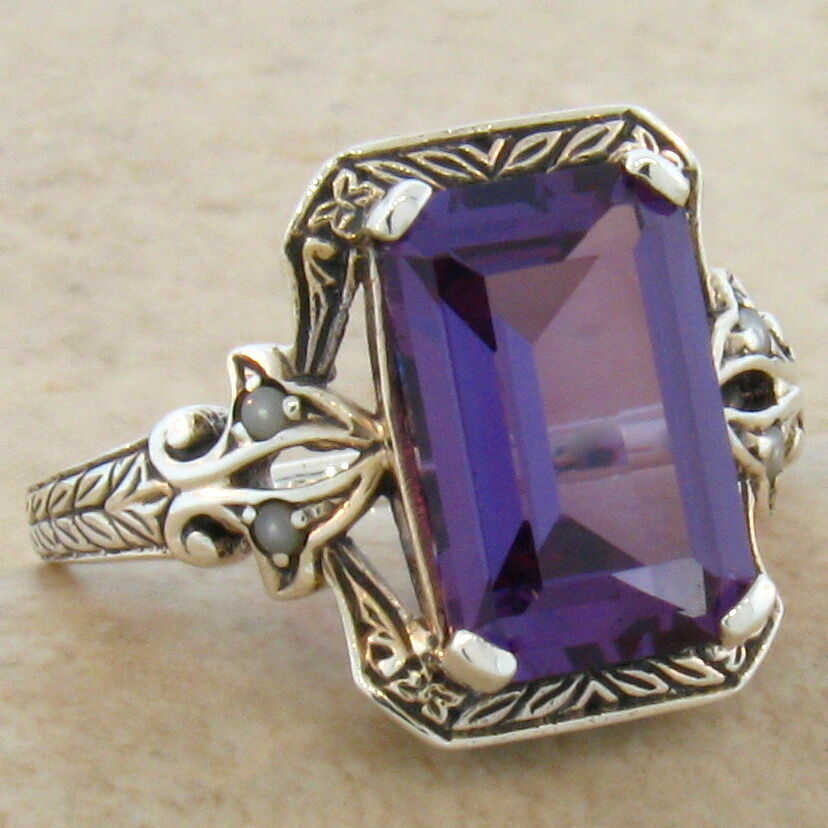 ANTIQUE STYLE 925 SILVER 5 CT COLOR CHANGING SIMULATED ALEXANDRITE RING 197X