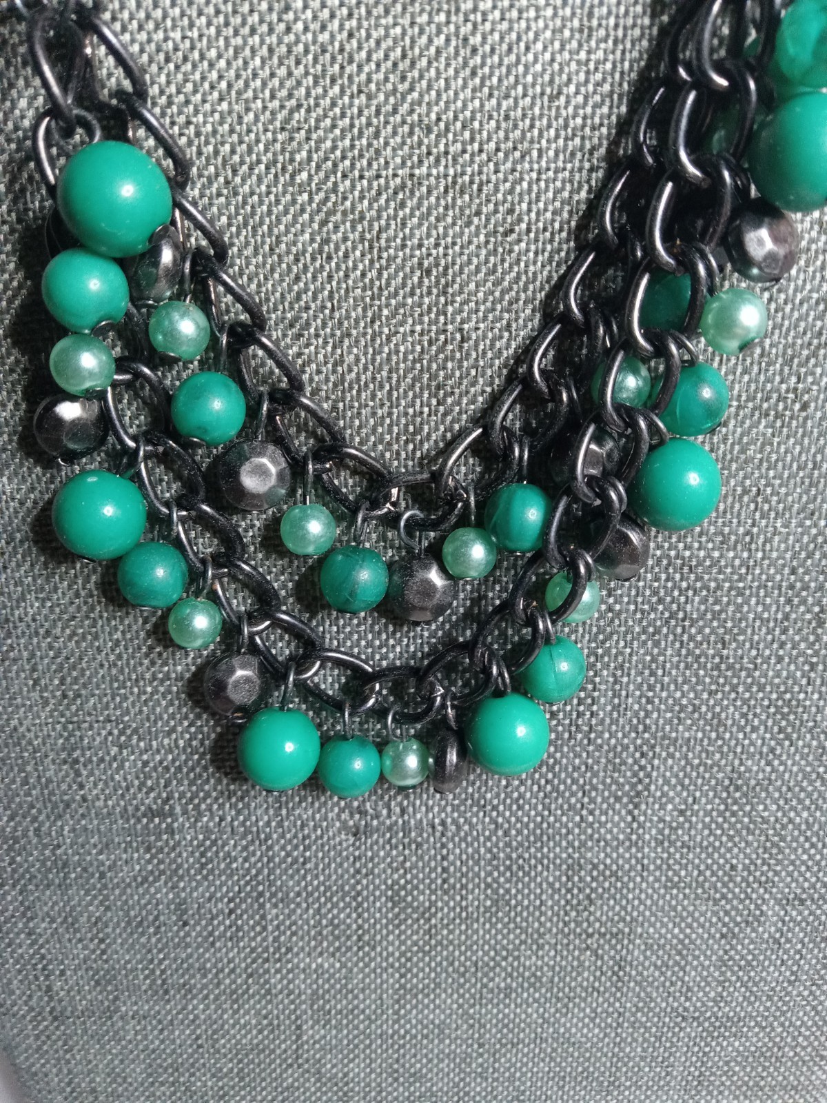 Vintage Gunmetal Green Woman’s Necklace With Multicolored Beads