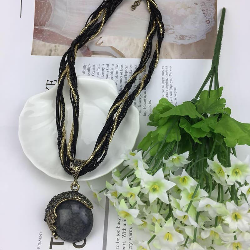 Turquoise Gemstone Necklaces Retro Choker Bohemian Pendant Fashion Jewelry Chain