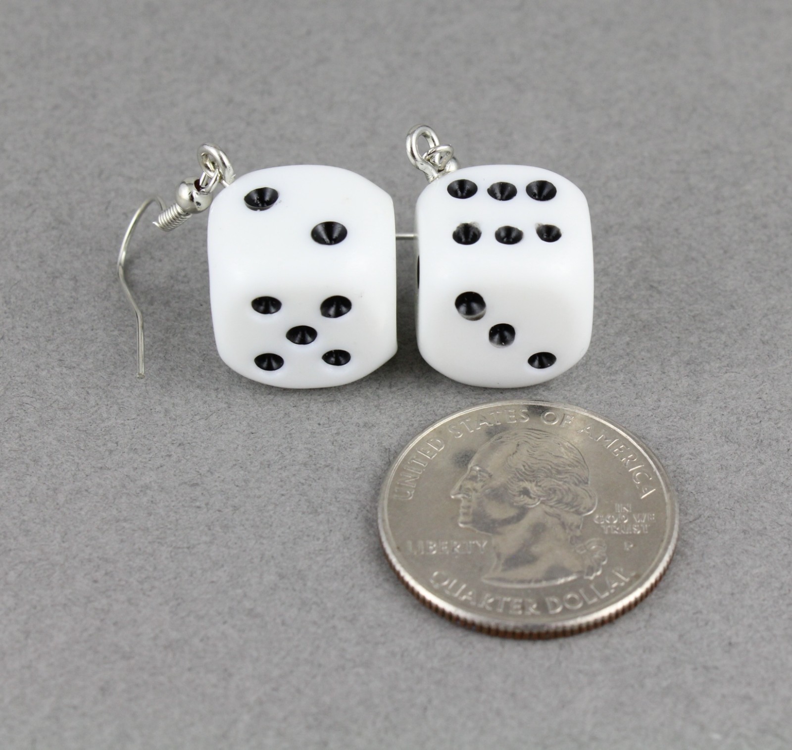 dice earrings White Black plastic dice casino dangle earrings 1.5″ long die cube