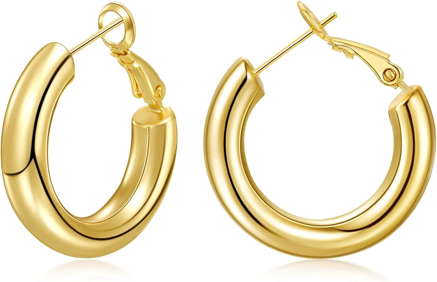 Lightweight 14K Gold Plated Thick Hoop Earrings – Perfect for Everyday Wear