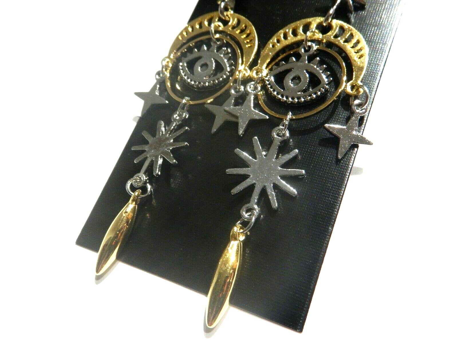 ASTROLOGY EARRINGS gold/ silvertone Evil Eye Star Moon Phase chandelier goth I4