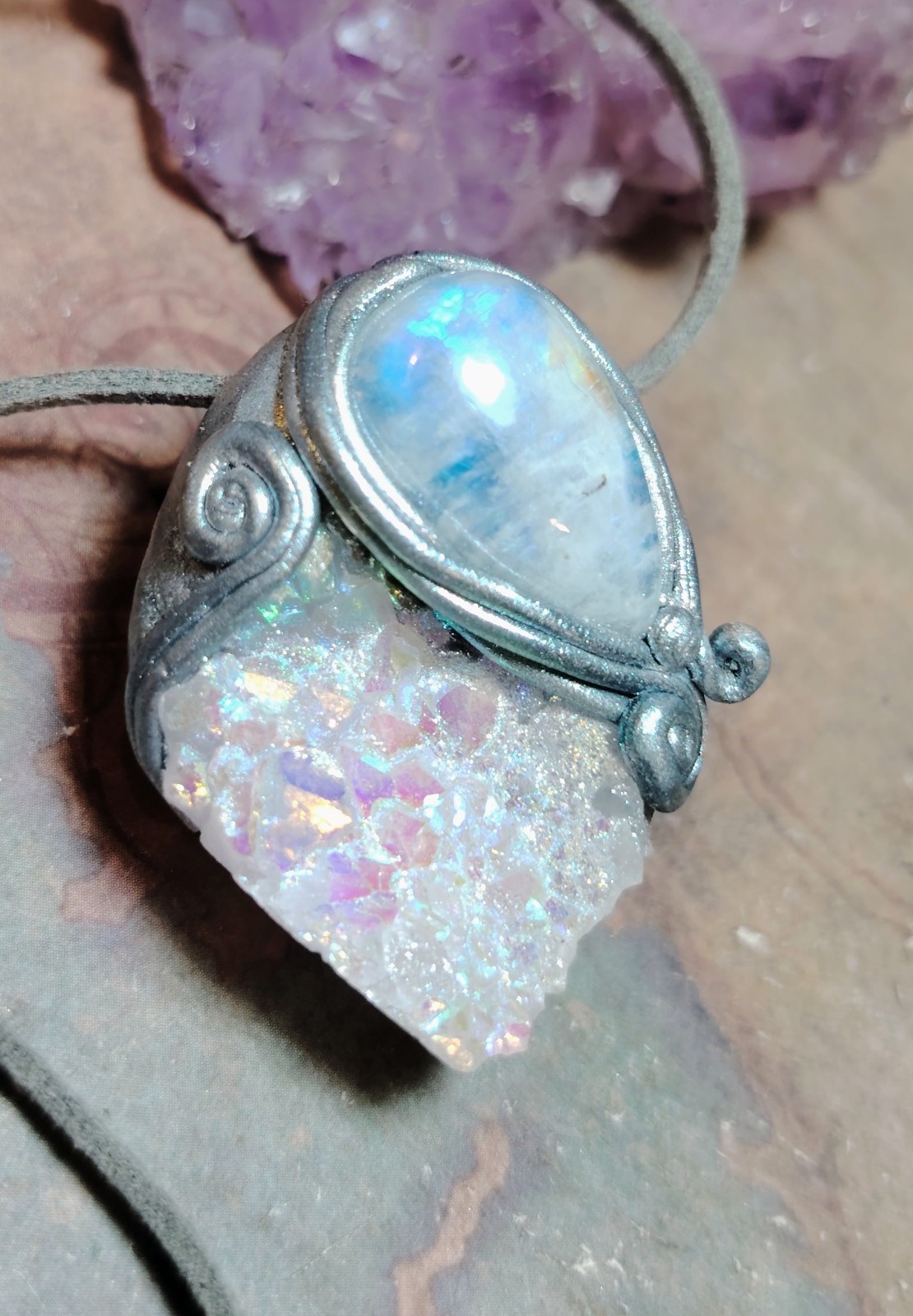 Pleiades Starseed Origins Necklace Angel Aura Quartz Moonstone Pleiadean Jewelry