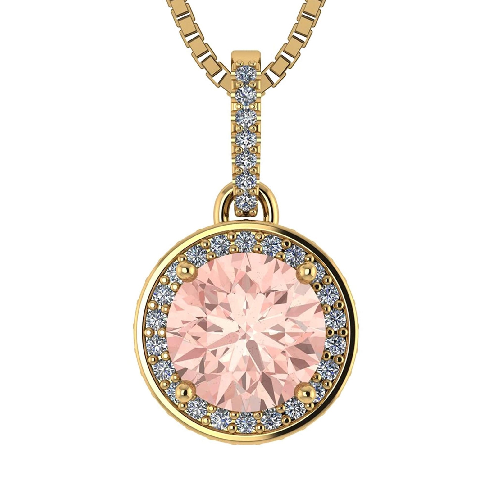 1.00ct Round Simulated Morganite Halo Necklace in 925 Sterling Silver & Zirconia