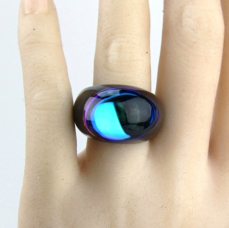 BACCARAT JEWELRY TANGO BLACK ONYX BLUE SCARABEE CRYSTAL RING SZ 49-5 US FRANCE