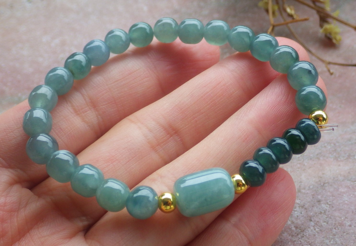 1 Pcs Green 100% A JADE Jadeite Beads Bangle Circle Bracelet 6 inches 手链 737146