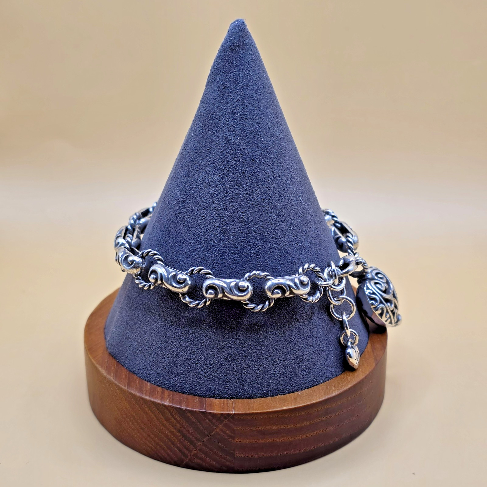 Retired Brighton Bibi Heart Silver Plated Link Charm Bracelet