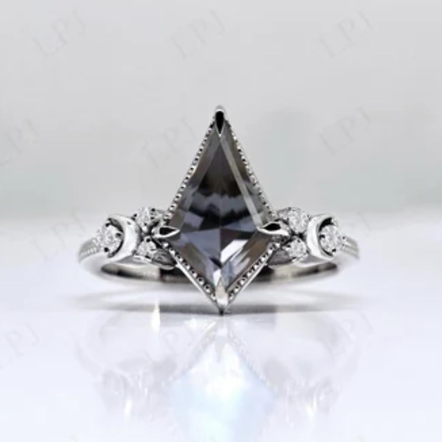 Moon Of My Life Grey Spinel Engagement Ring, Kite Shaped Cut 2.80 Carat 12x8mm