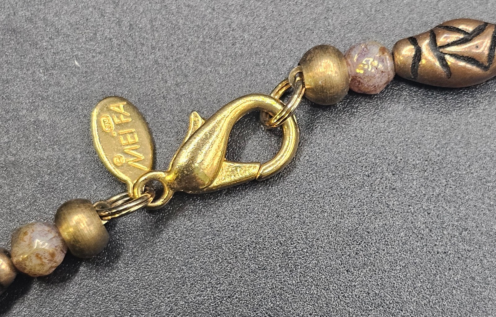 MEIFA Long Gold Tone Beaded Necklace 36″ Antiqued Bronze Mixed Metal Boho