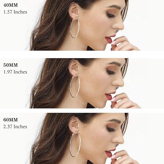 Sterling Silver Hoop Earrings Silver Smooth Round Shaped for Women 10MM-60MM USA