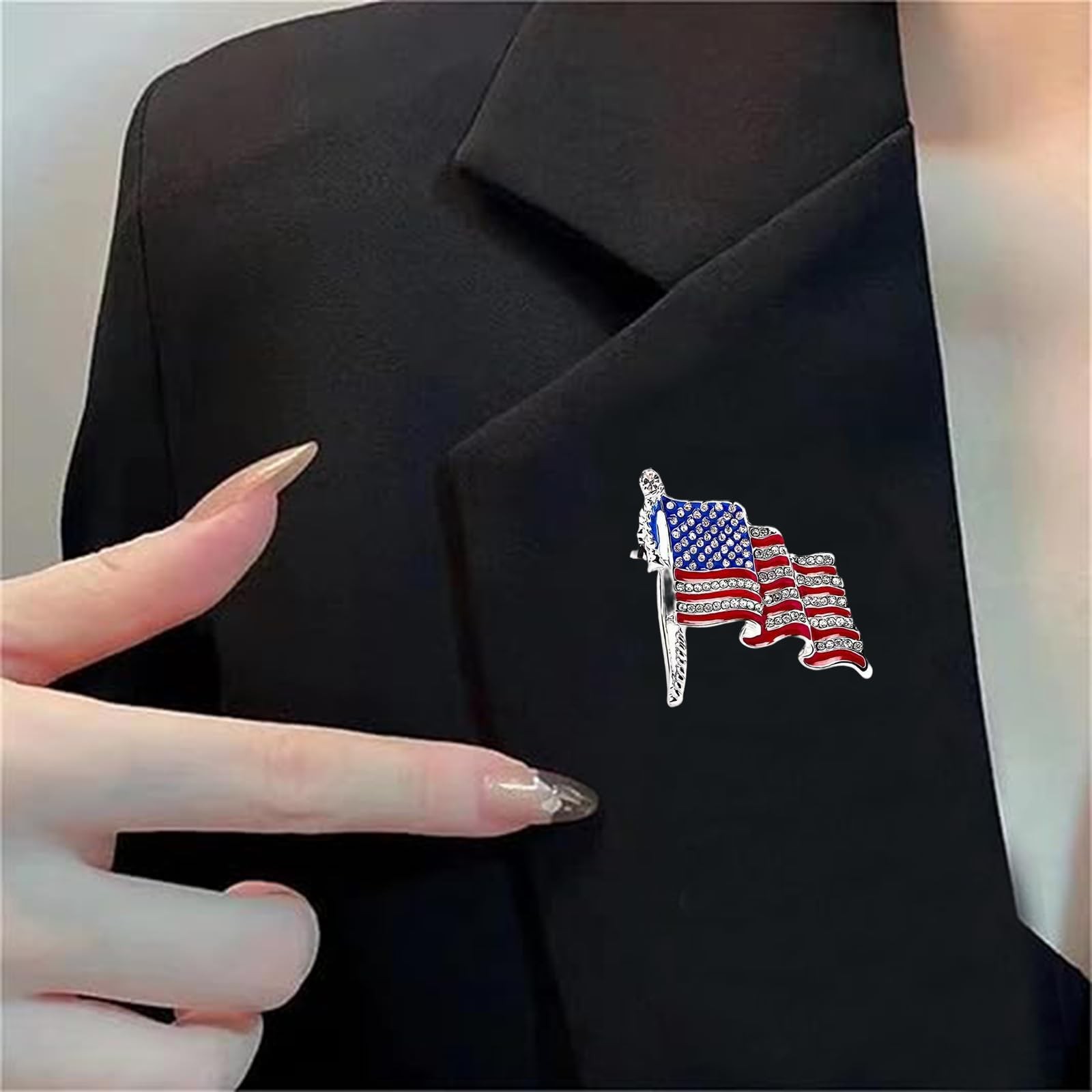 Rhinestone USA Flag Brooch Pin Patriotic Crystal Enamel Lapel Pin Accessory