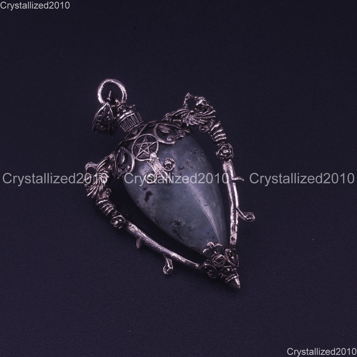Natural Gemstone Medieval Retro Pendulum Gothic Pendants Tibetan Silver 35x55mm