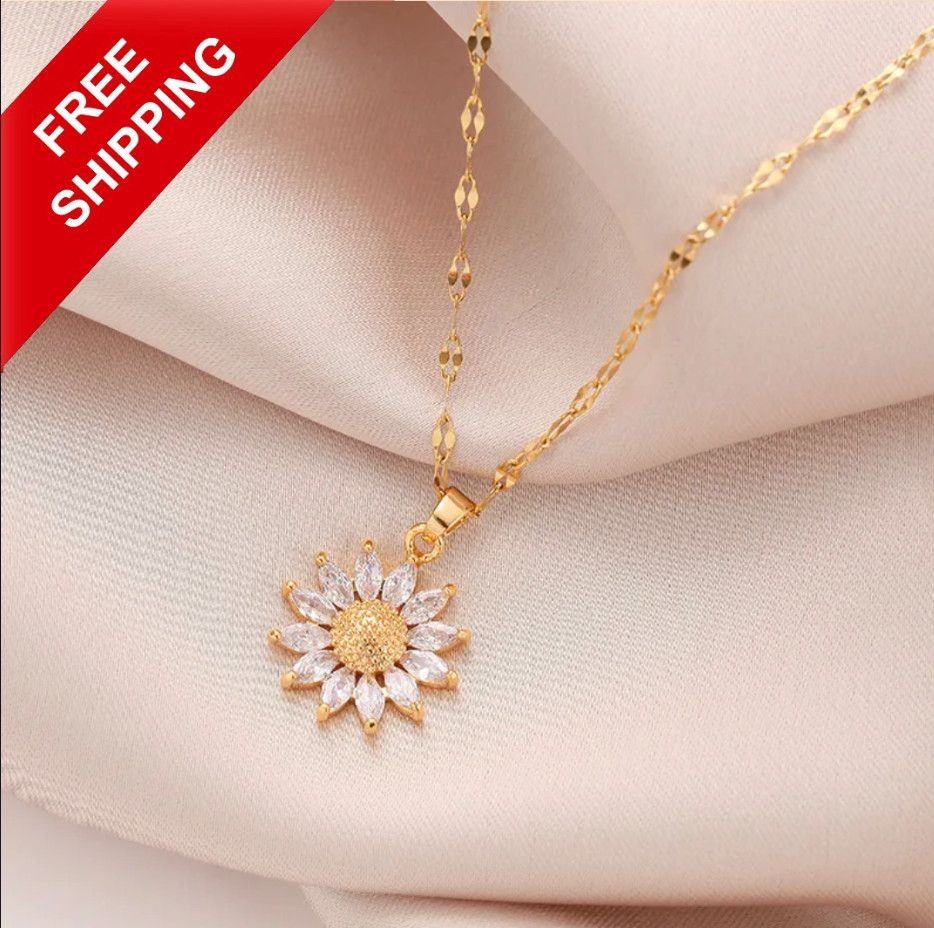 Luxury Gold Fashion Jewelry Gold Cubic Zircon Sunflower Pendant Necklace