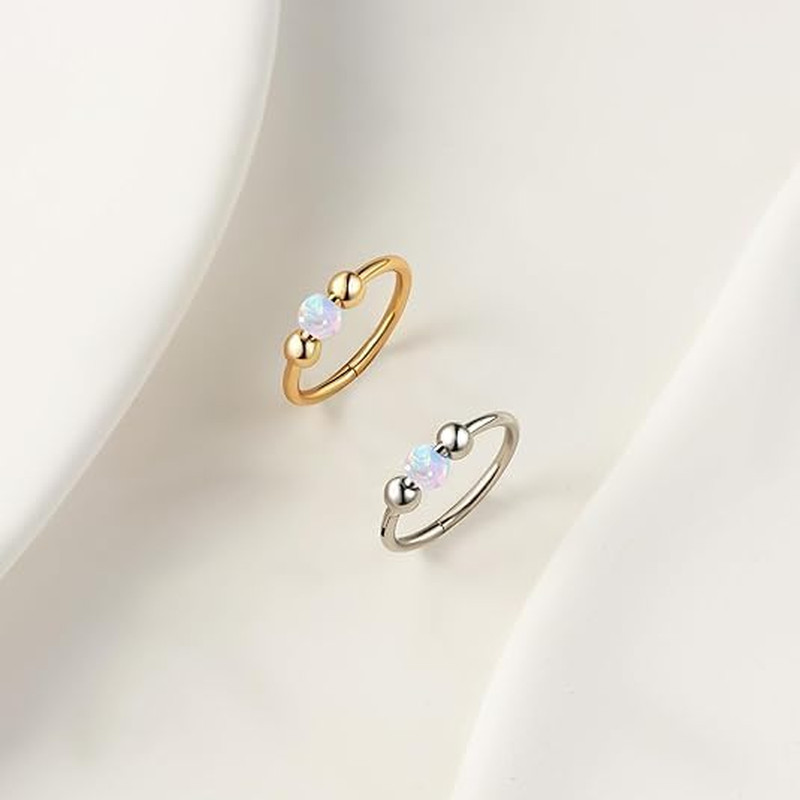 2 Pcs Small Cartilage Hoop Earrings for Women Men, 18G Opal Silver Earrings Hypo