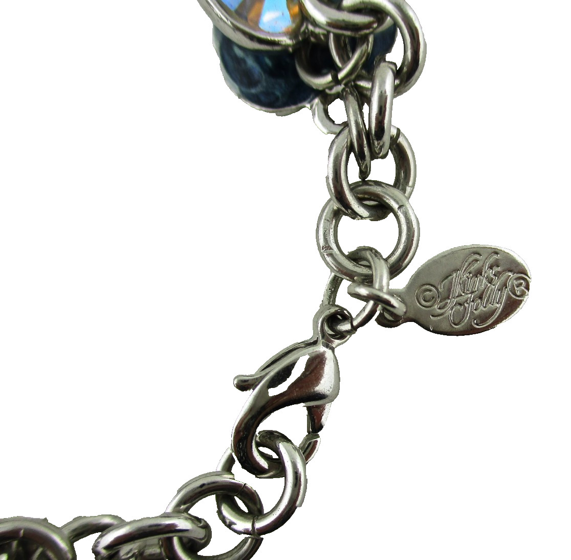Kirks Folly Charm Bracelet Love Heart Moon Face Key Silver Plate 7” Long