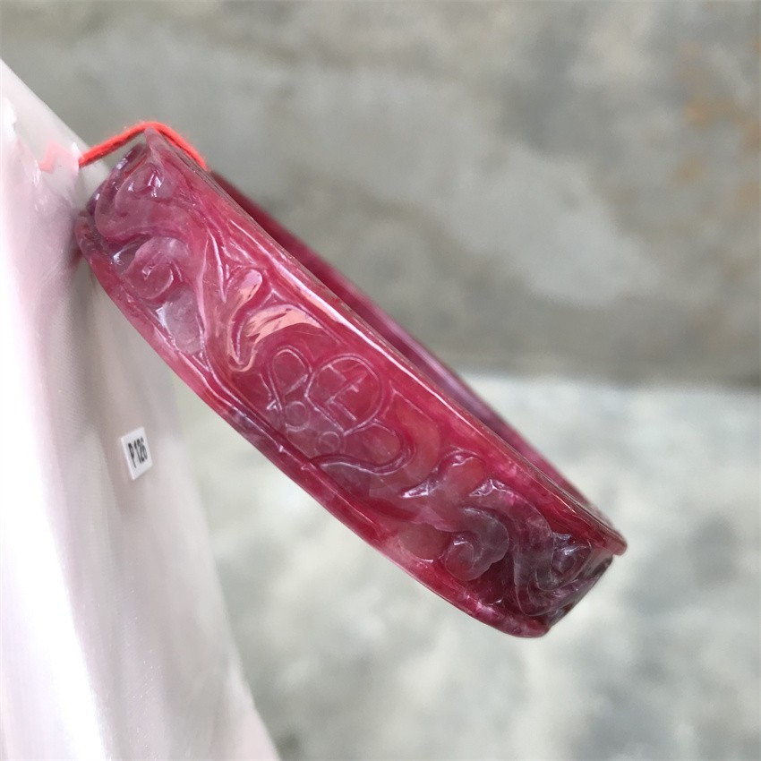 60.6mm Natural Ice Red Jadeite Jade Bracelet Burma Carving Jade Bangle