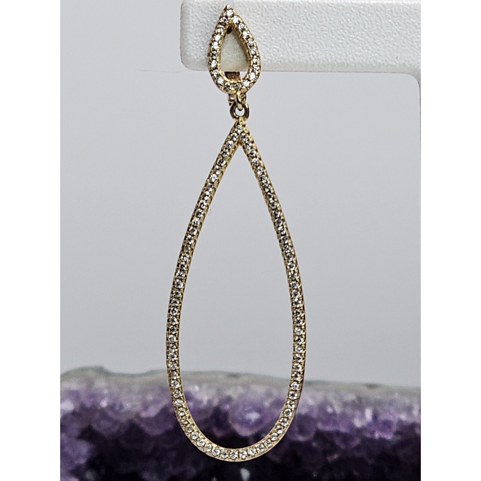 925 Sterling Silver – Gold Plated – CZ Double Halo Drop Earrings [Plating Wear]