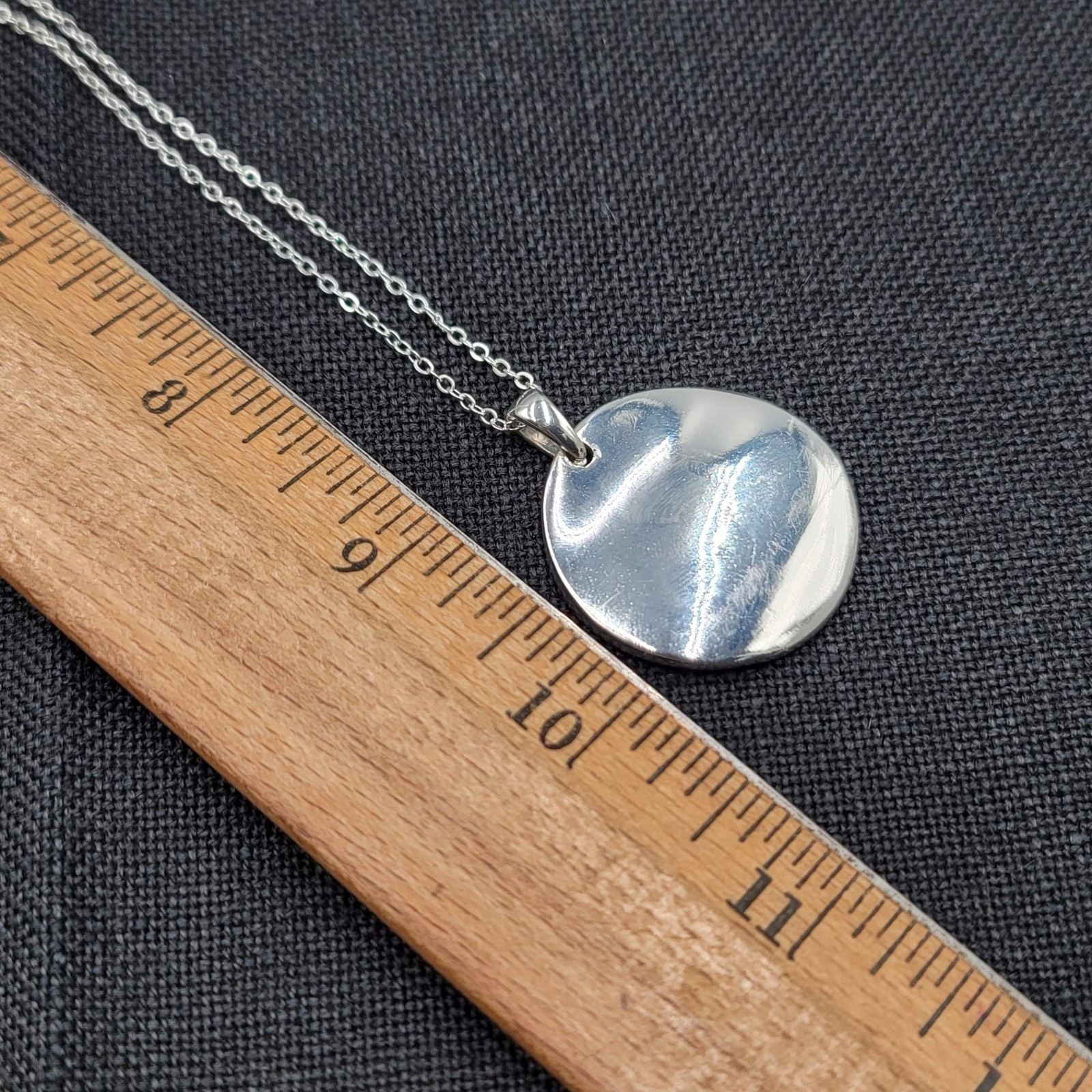 Pave Crystal Round Pendant Necklace Silver tone 18″ adj