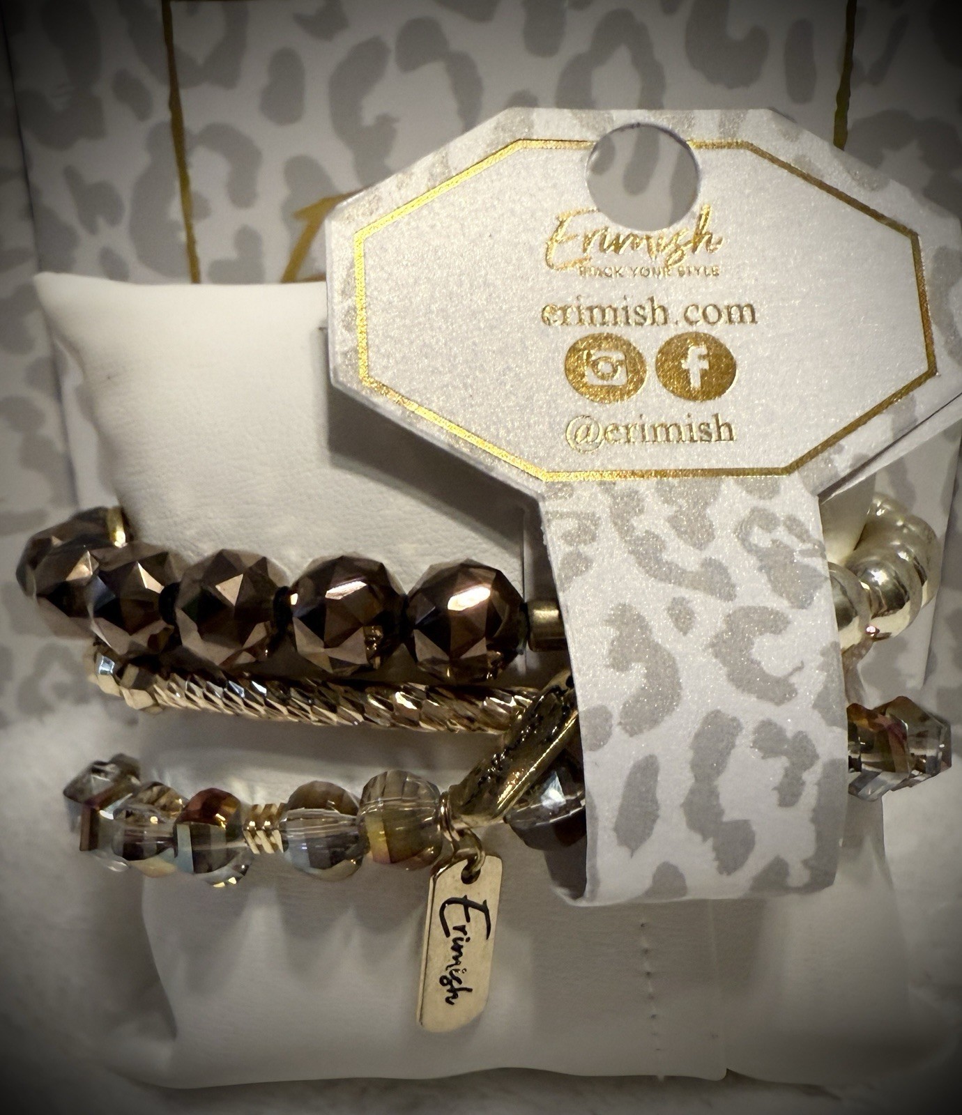 New ERIMISH Bracelets – 3 pc stack – Brown & Gold CHRISTMAS Extended or Regular