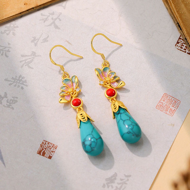 New Chinese Style Butterfly Tassel Earrings Guochao Faux Turquoise Accessory