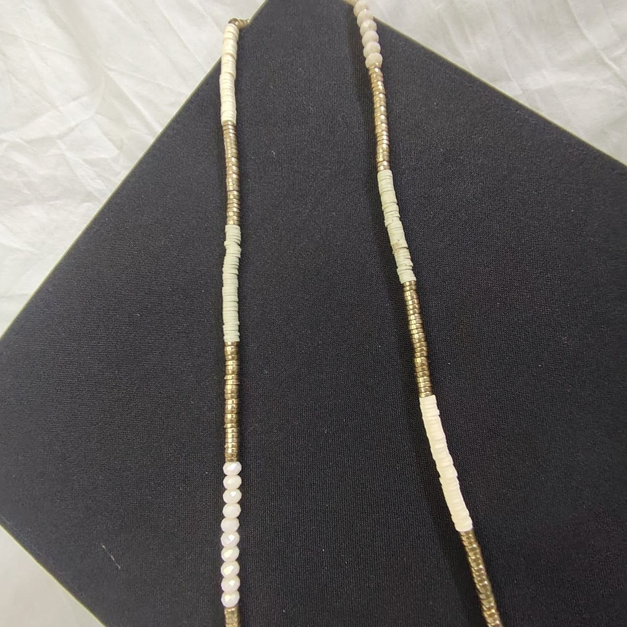 Vintage Boho Beaded Tassel Necklace Cream Gold Tone Fashion Jewelry