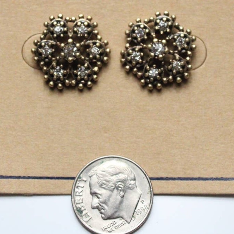 Allison Reed Gold Rhinestone Crystal Round Stud Post Fashion Earrings ~ NEW