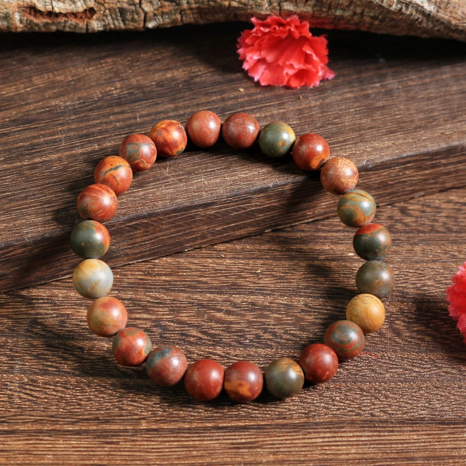 Natural Red Creek Jasper Bracelet 8mm Genuine Crystal Healing Calm Balance Gift