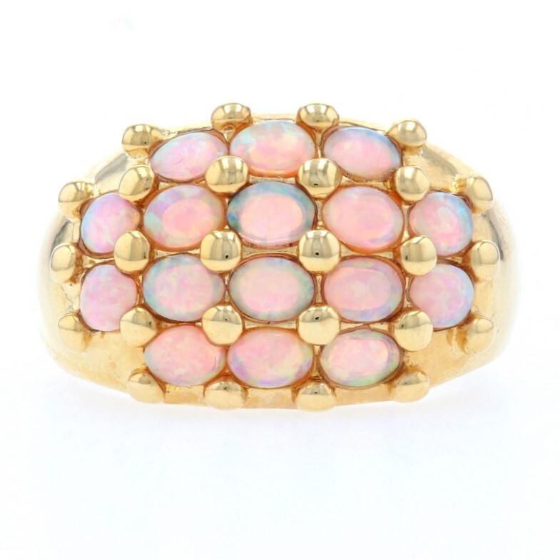 Sterling Synthetic Opal Cluster Cocktail Ring 925 Gold Plated Oval 2.40ctw Sz 10