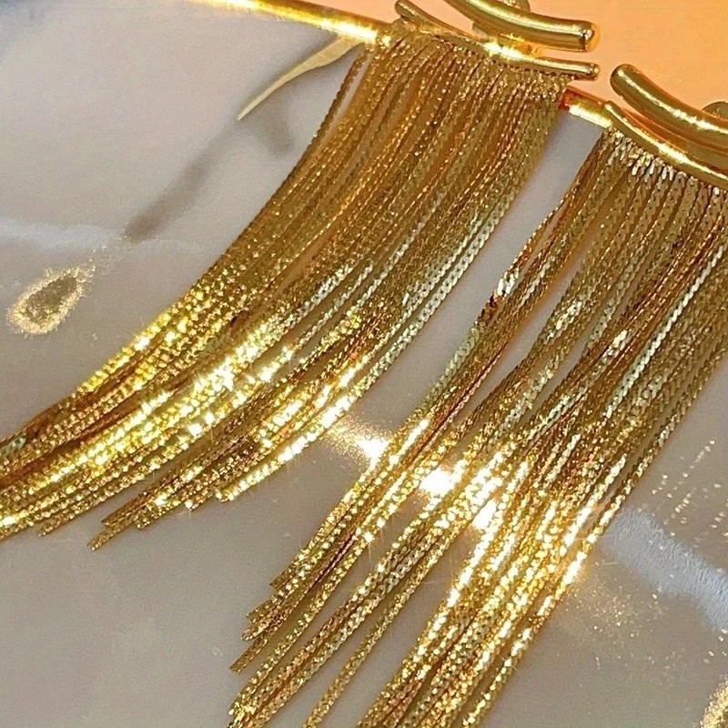 Gold Tassel Drop Earrings Women Elegant Dangle Party Wedding Jewelry Gift